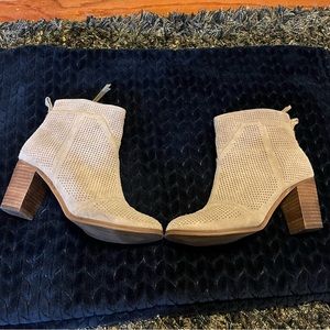 Gray low wooden heel booties